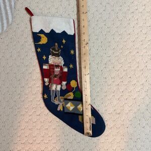 Vintage Handmade Nutcracker Christmas Stocking Navy Blue Holiday Decor